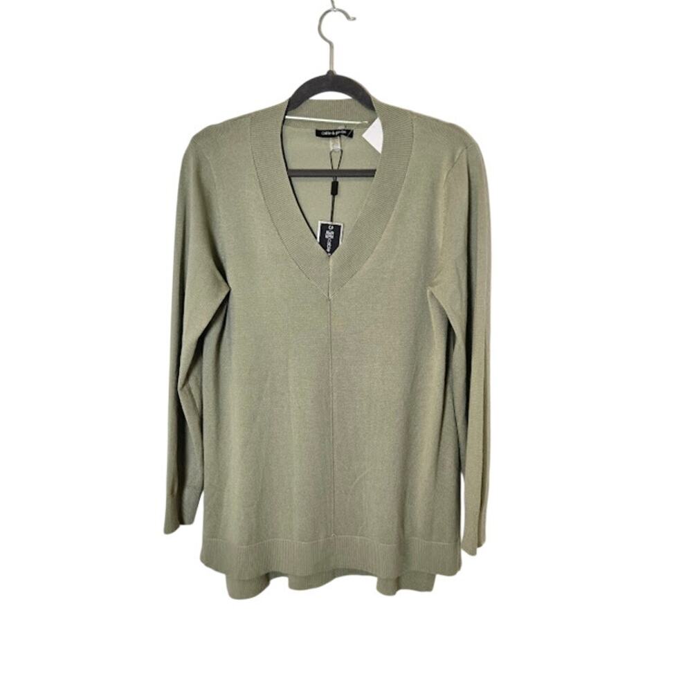 Cable & Gauge Womens NWT V-Neck Sweater Size Large Sage Green Casual Preppy